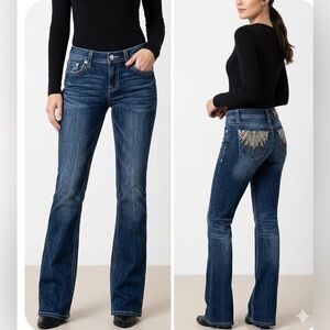 Y2K Miss Me Women's Dark Wash "Sunburst" Bootcut Jeans. Pre- loved. Size 27x32
